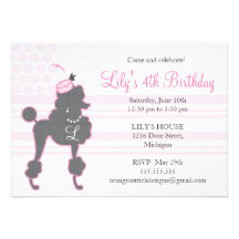 Monogram French Poodle Birthday Invitation