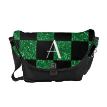 Monogram glitter green and black checkered messenger bags