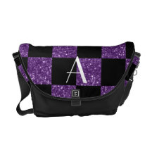 Monogram glitter purple and black checkered courier bag