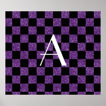 Monogram glitter purple and black checkered print
