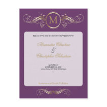 Monogram Glod Swirls Elegant Purple Save the Date