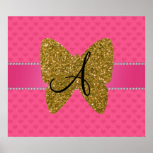 Monogram gold butterfly pink polka dots print