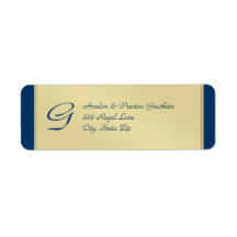 Monogram Gold Metal Blue Wedding Address Label