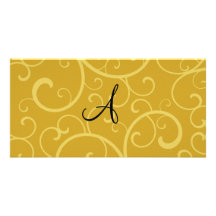 Monogram gold swirls photo card