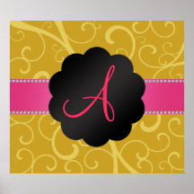 Monogram gold swirls print
