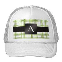 Monogram green and white plaid pattern hat