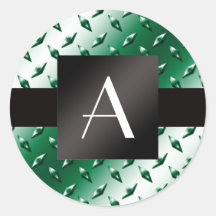 Monogram green diamond steel plate pattern round sticker