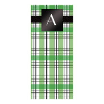 Monogram green plaid rack card design