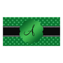 Monogram green shamrocks picture card