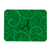 Monogram green swirls rectangular magnet