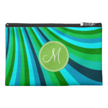 Monogram Groovy Blue Green Rainbow Slide Stripes Travel Accessories Bag