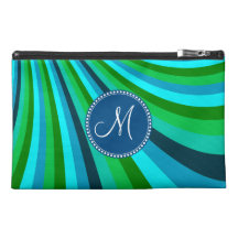 Monogram Groovy Blue Green Rainbow Slide Stripes Travel Accessories Bags
