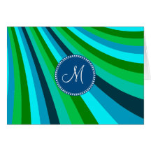 Monogram Groovy Blue Green Rainbow Slide Stripes Cards