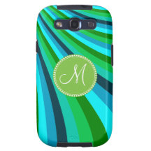 Monogram Groovy Blue Green Rainbow Slide Stripes Galaxy S3 Case