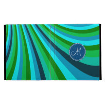 Monogram Groovy Blue Green Rainbow Slide Stripes iPad Folio Covers