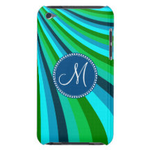 Monogram Groovy Blue Green Rainbow Slide Stripes Barely There iPod Cases