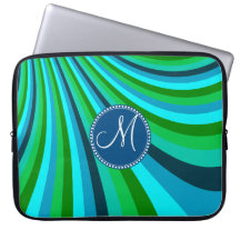 Monogram Groovy Blue Green Rainbow Slide Stripes Laptop Sleeves