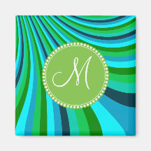 Monogram Groovy Blue Green Rainbow Slide Stripes Refrigerator Magnets
