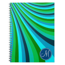 Monogram Groovy Blue Green Rainbow Slide Stripes Journals