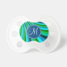 Monogram Groovy Blue Green Rainbow Slide Stripes Pacifier
