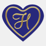 Monogram H in 3D gold Heart Sticker