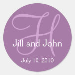 Monogram H Wedding Bride Groom Date Purple Sticker