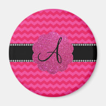 Monogram hot pink chevrons magnet