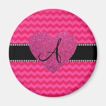 Monogram hot pink chevrons pink glitter heart fridge magnets