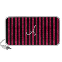 Monogram hot pink glitter stripes mini speakers