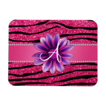 Monogram hot pink glitter zebra stripes daisy flexible magnet