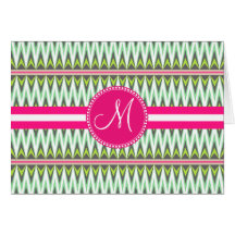 Monogram Hot Pink Green Aztec Andes Tribal Zig Zag Cards