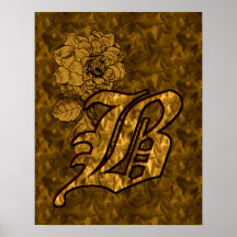 Monogram Initial B Gold Peony Floral Poster