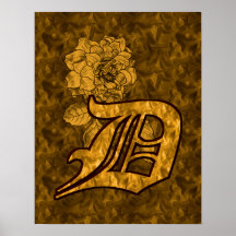 Monogram Initial D Gold Peony Floral Poster