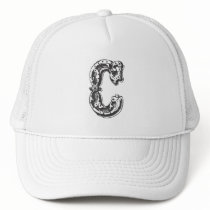 Monogram Initial Letter Distressed C Mesh Hats