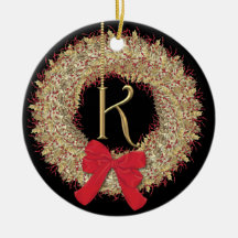 Monogram K Christmas Wreath Snowflakes Christmas Tree Ornaments