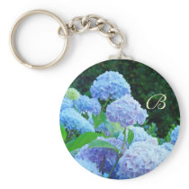Monogram keychain Blue Hydrangea Flowers