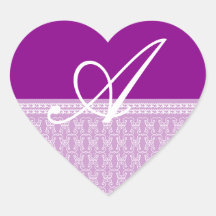 Monogram Letter A Purple Heart Sticker