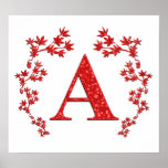 Monogram Letter A Red Leaves posters