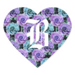 Monogram Letter B Blue Roses Heart Sticker