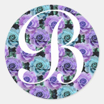 Monogram Letter B Blue Roses Sticker