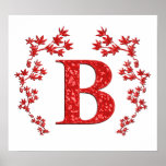 Monogram Letter B Red Leaves posters
