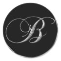 Monogram Letter B Sliver On Black Wedding Seal stickers