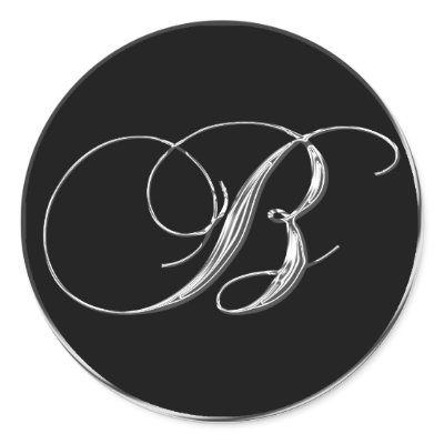 Monogram Letter B Sliver On Black Wedding Seal Stickers by TDSwhite