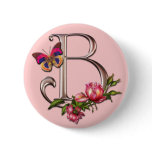 MONOGRAM LETTER B WITH ROSES AND BUTTERFLY buttons