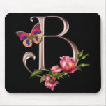 MONOGRAM LETTER B WITH ROSES AND BUTTERFLY mousepads
