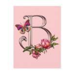 MONOGRAM LETTER B WITH ROSES AND BUTTERFLY POSTCARD