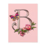 MONOGRAM LETTER B WITH ROSES AND BUTTERFLY POSTCARD