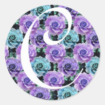 Monogram Letter C Blue Roses Sticker