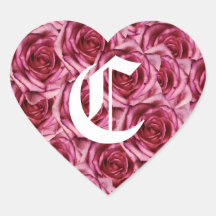 Monogram Letter C Pink Roses Sticker