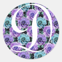 Monogram Letter D Blue Roses Sticker